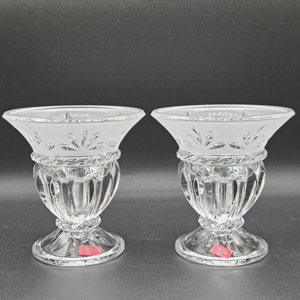 Cristal d'Arques Paris 24% Lead Crystal Frosted Leaf Votive Holders Set of 2